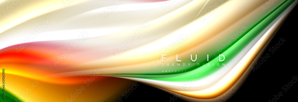 Abstract liquid colorful banner. Trendy wavy dynamic design. Fluid color shapes. Abstract liquid colorful banner. Trendy wavy dynamic design. Fluid color shapes.