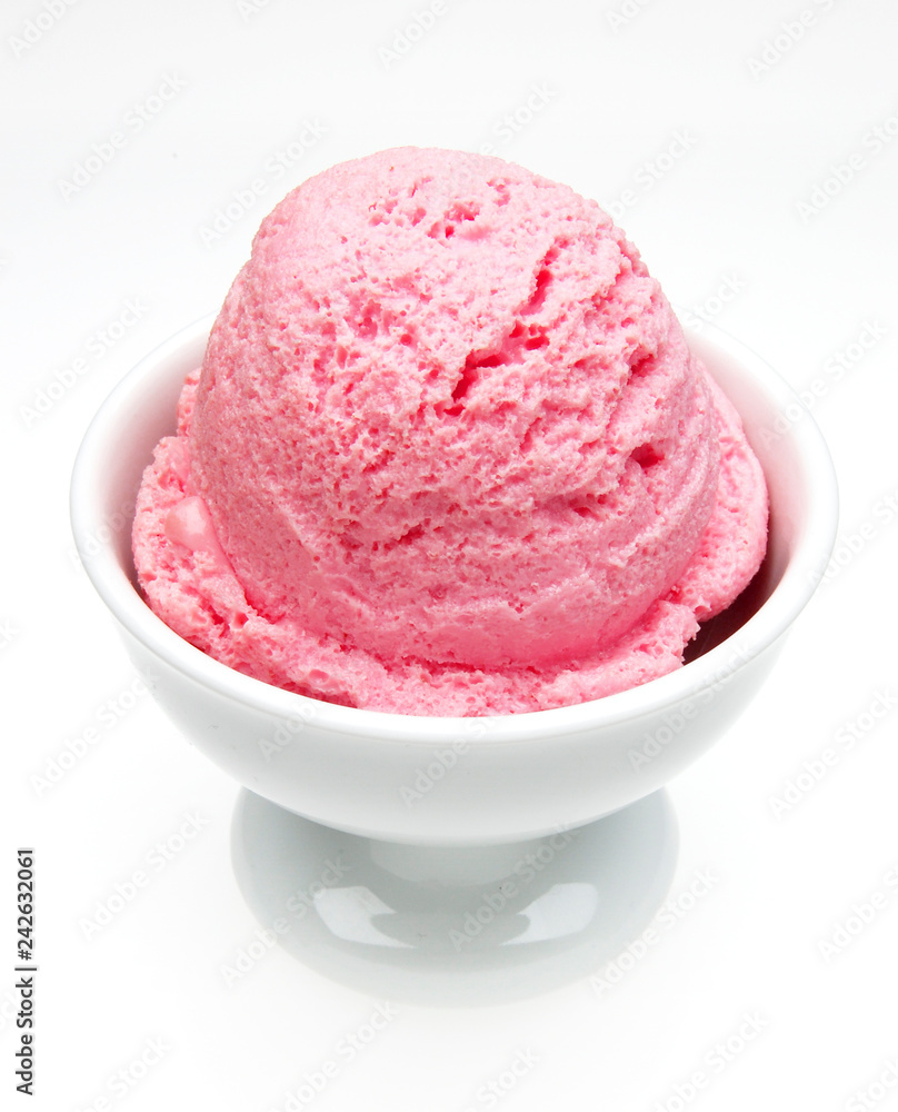Strawberry ice cream scoop in bowl isolated on white background Strawberry ice cream scoop in bowl isolated on white background