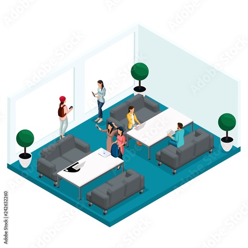 Isometric Coworking Center Freelancer Young People