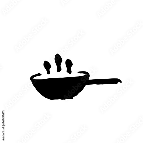 Wok icon. Cauldron for pilaf. Grunge brush vector illustration.