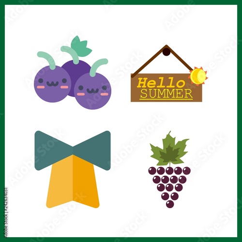 4 composition icon. Vector illustration composition set. greeting tablo and grapes icons for composition works