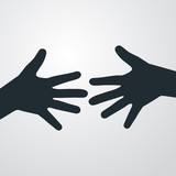 Icono plano silueta dos manos ayuda en fondo gris