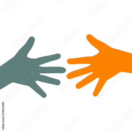 Icono plano silueta dos manos ayuda en gris y naranja photo