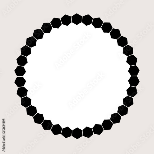 Black honeycomb graphic round frame template for design. Vector and illustration