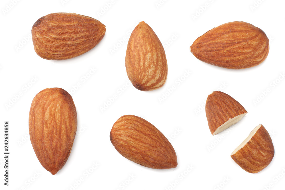 almonds isolated on white background top view almonds isolated on white background top view