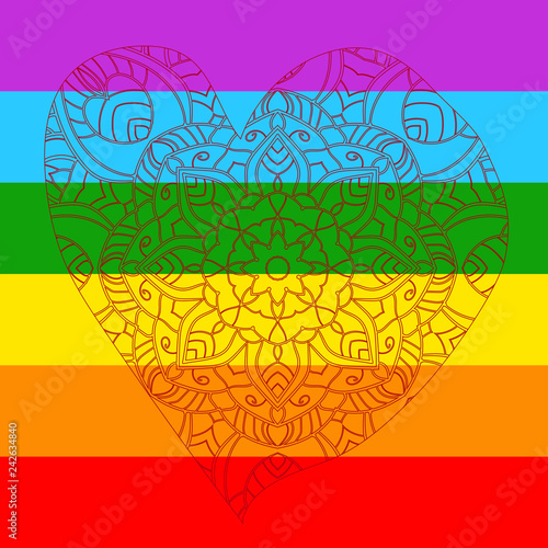 LGBT flag with design mandala heart happy valenetines day photo