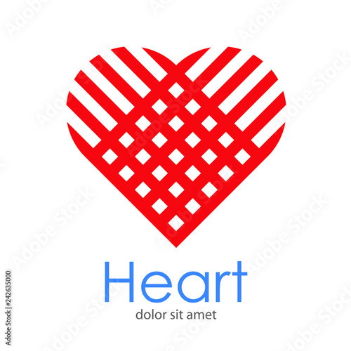 Logotipo abstracto con texto Heart con corazón con lineas cruzadas en color rojo