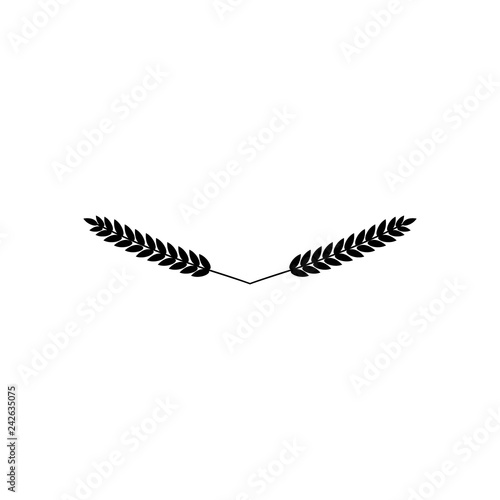 vector illustration of wheat  rye or barley ear with whole grain  black silhouette wheat  isolated on white background. Wheat wreath. Bakery symbol.