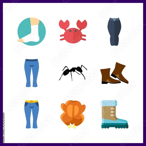 9 leg icon. Vector illustration leg set. sprain and fried chicken icons for leg works