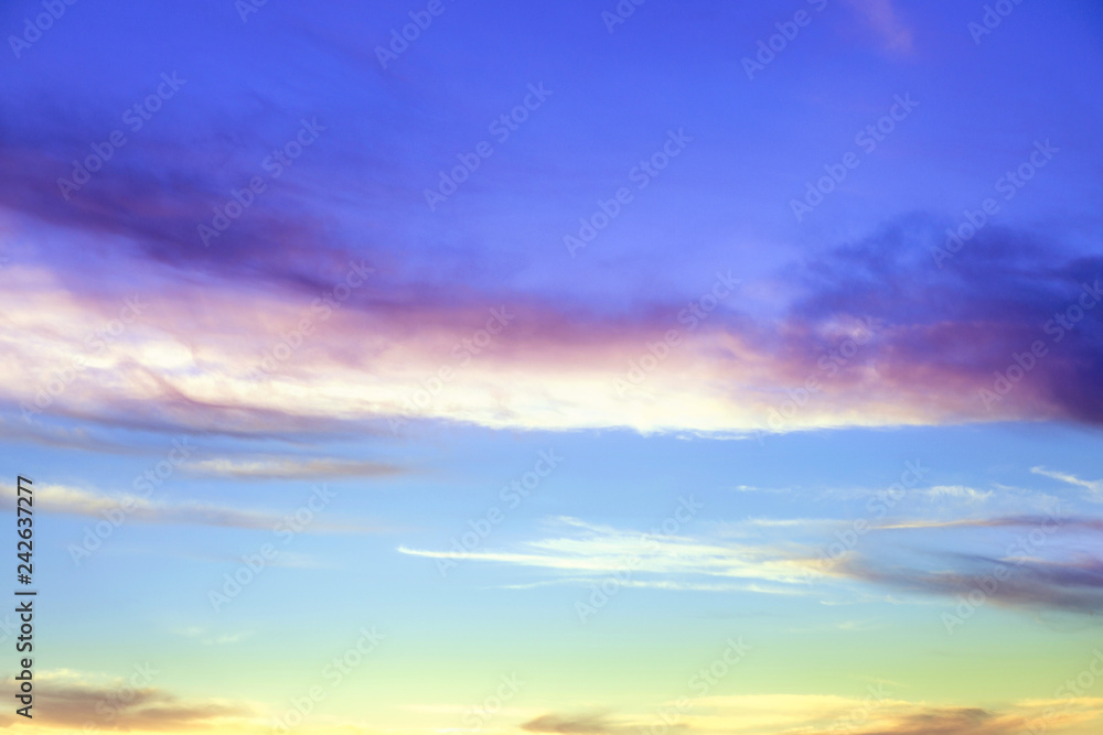 Dramatic blue and purple colors sunset and sunrise sky in summer
