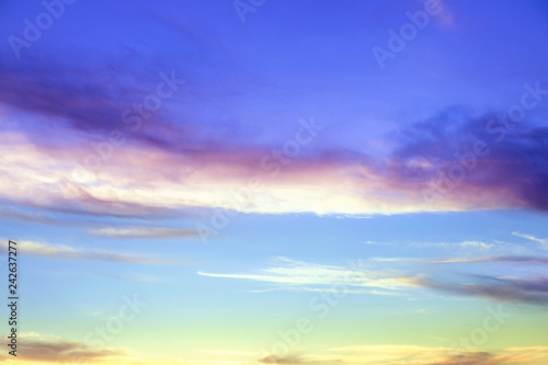 Dramatic blue and purple colors sunset and sunrise sky in summer