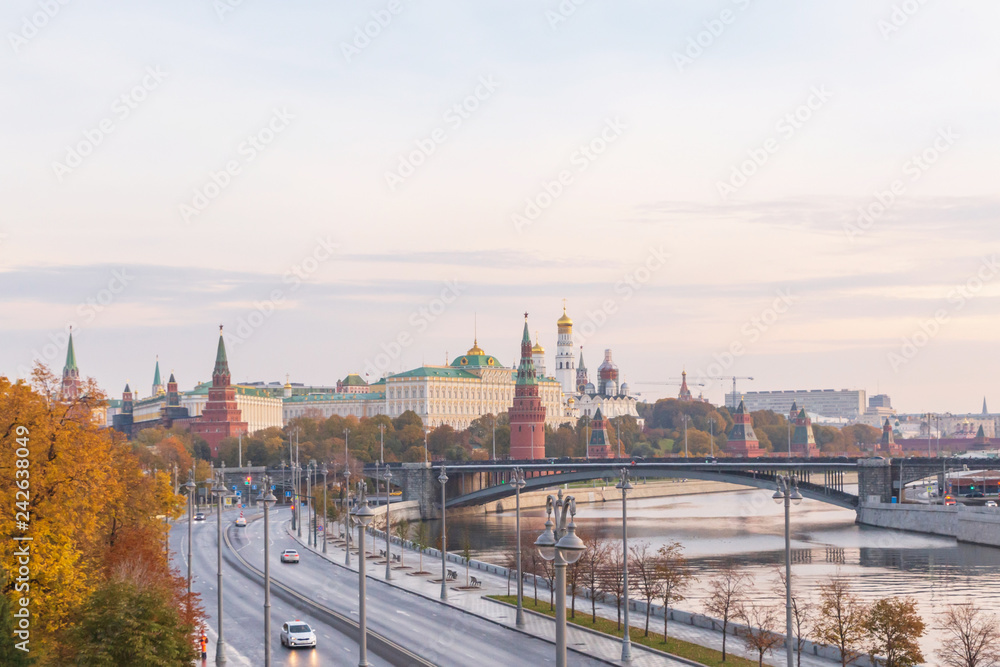 view on Moscow Kremlin at autumnal morning
