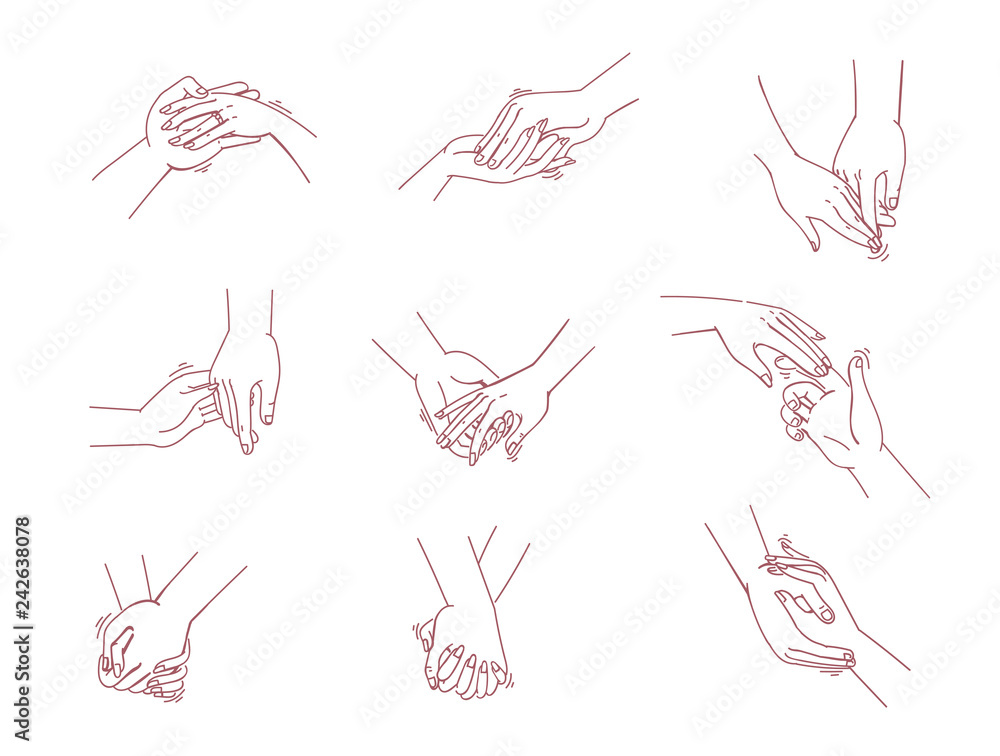Lovers Hold Hands Love Body Language Concept Doodles On Different