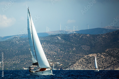 Sailing luxury yacht boat in Aegean Sea, Greece. © De Visu