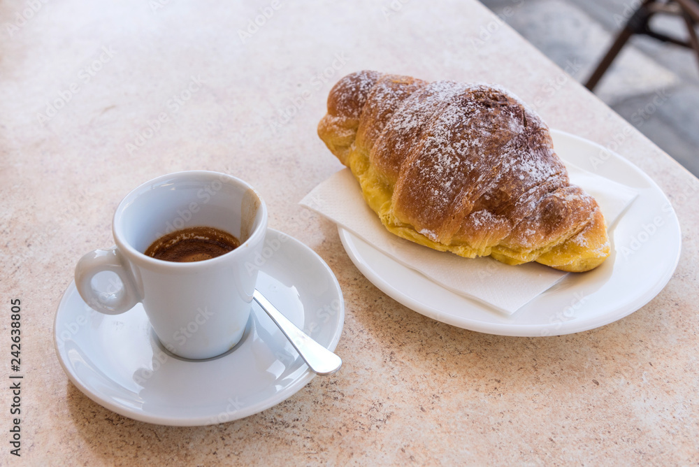 Coffee and croissant with dark chocolate Coffee and croissant with dark chocolate