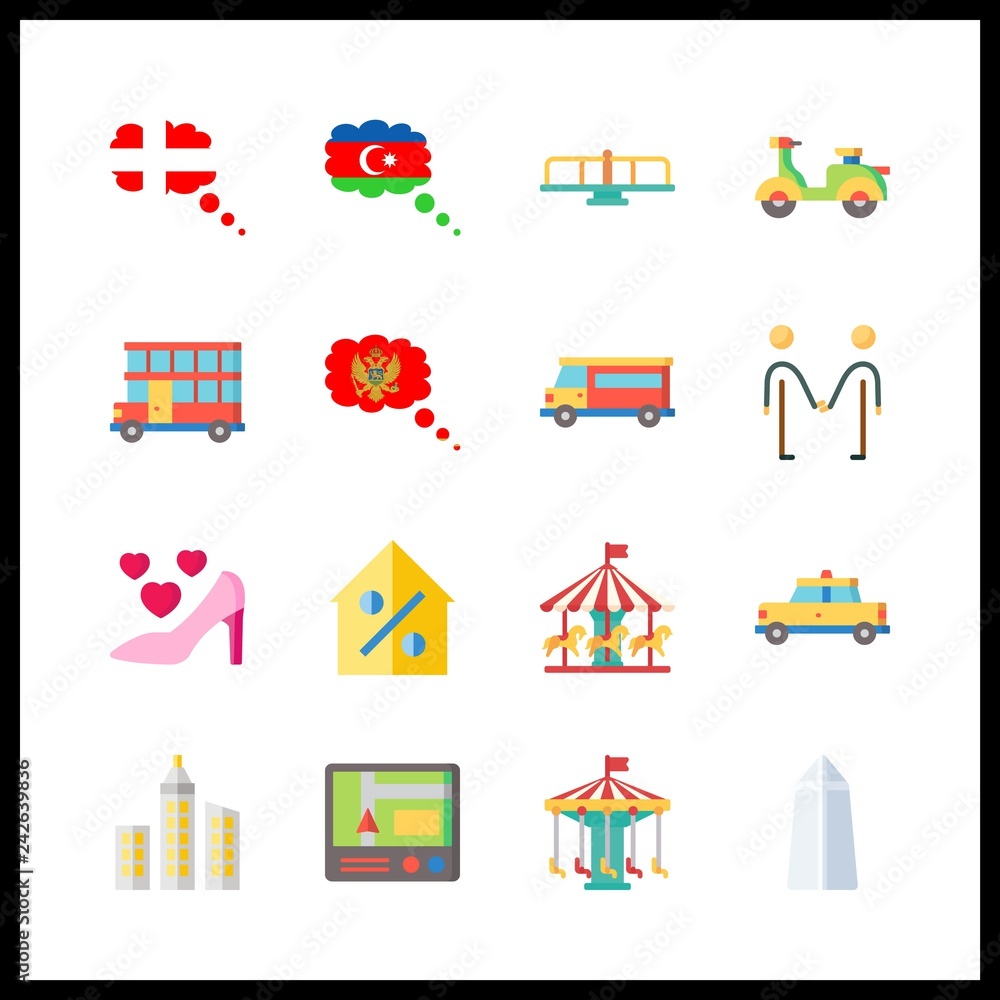 16 city icon. Vector illustration city set. denmark and friendly icons for city works