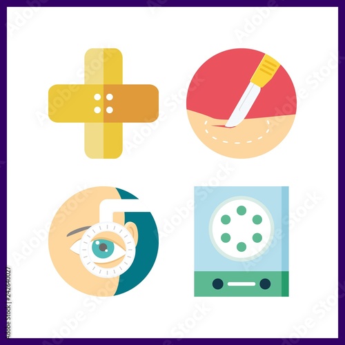 4 medicine icon. Vector illustration medicine set. band aid and surgery icons for medicine works