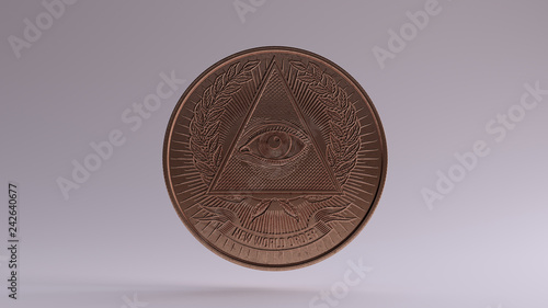 Illuminati Bronze Coin 3d illustration photo