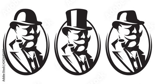 Obraz na plátně Set of three vector monochrome illustrations for gentleman s club