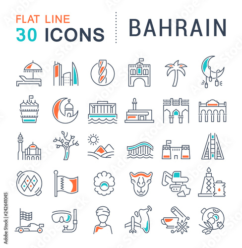Set Vector Line Icons of Bahrain.