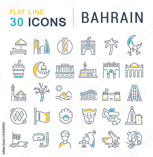 Set Vector Line Icons of Bahrain.