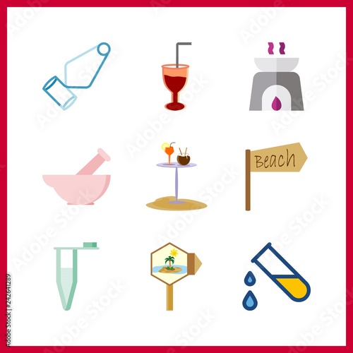 9 preparation icon. Vector illustration preparation set. cocktail and test tubes icons for preparation works