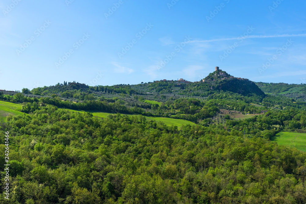 Amazing aerial view of Fortress of Tentennano, Tuscany, Italy