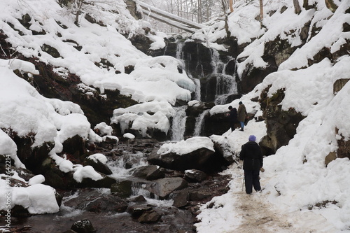 Winter mountain waterfall Shypot. Ukraine 2 photo