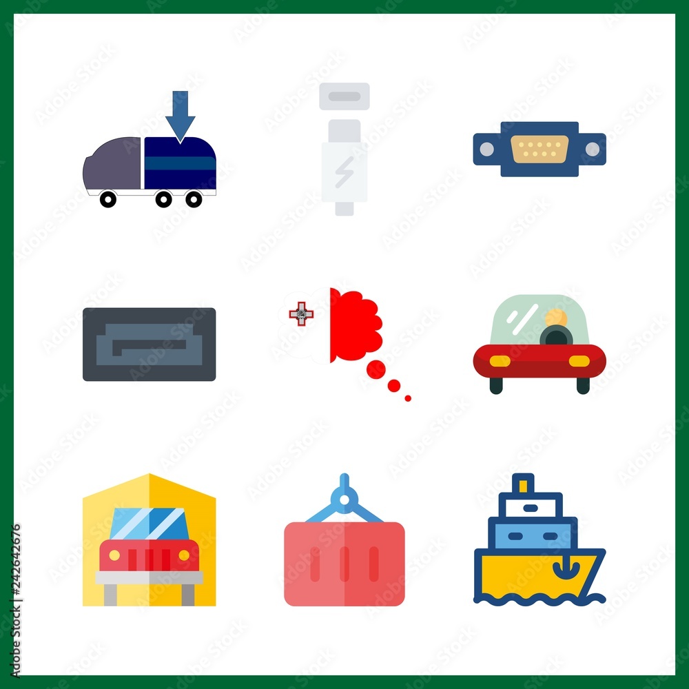 9 port icon. Vector illustration port set. usb cable and vga icons for port works 9 port icon. Vector illustration port set. usb cable and vga icons for port works