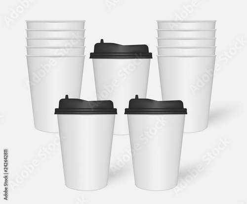 Blank takeaway drink mug stack - paper coffee cups, mockup