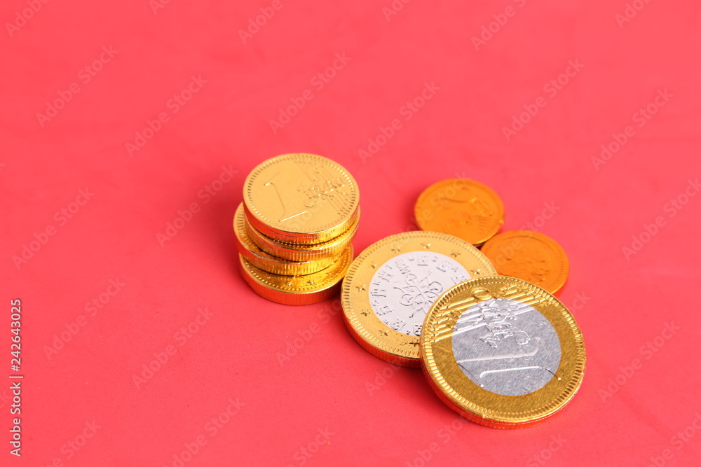 Stack of chocolate euro coins as a concept for finance