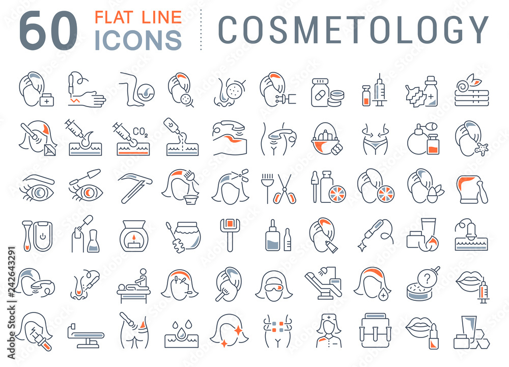 Set Vector Line Icons of Cosmetology. Set Vector Line Icons of Cosmetology.