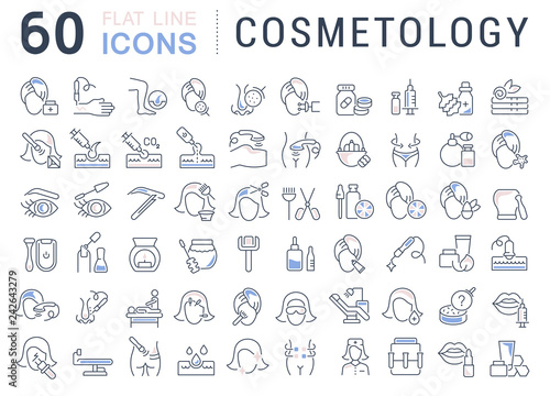 Set Vector Line Icons of Cosmetology. photo
