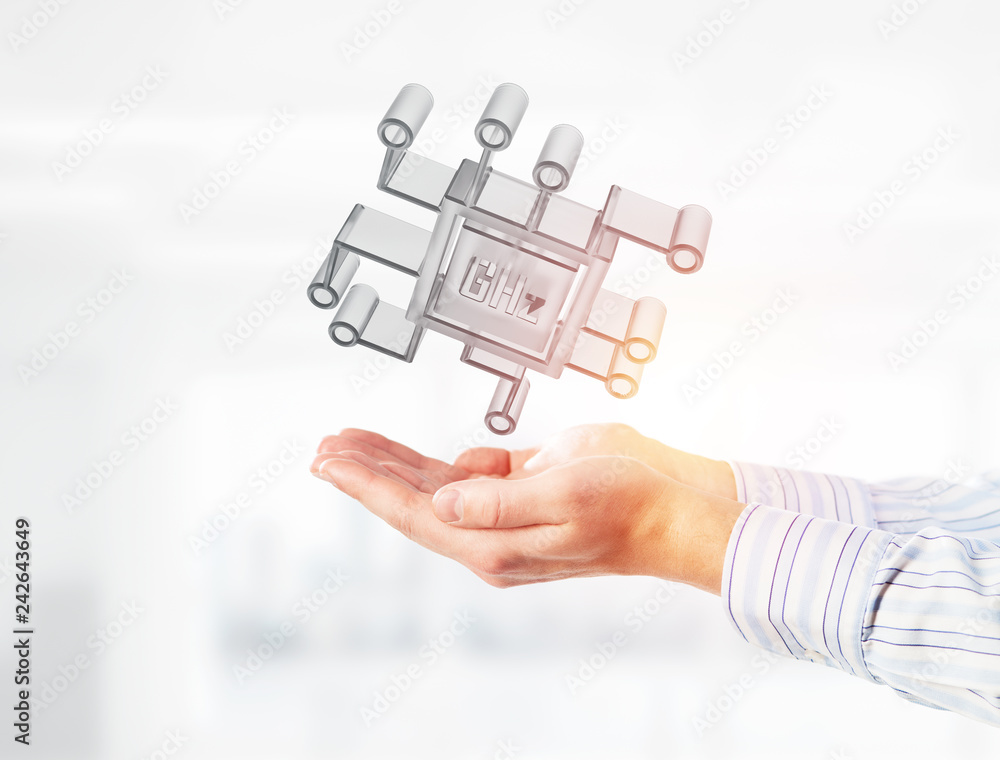 Computing and innovation concept with chip icon. Mixed media Computing and innovation concept with chip icon. Mixed media