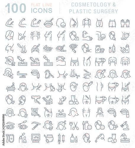 Set Vector Line Icons of Cosmetology and Plastic Surgery.