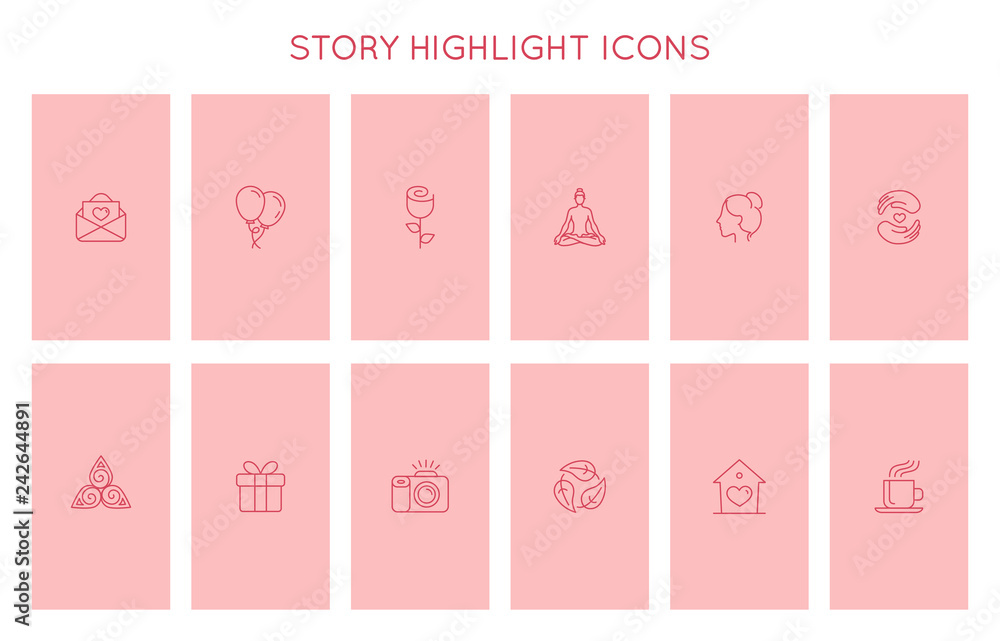 Vector set of icons and emblems for social media story highlight covers - design templates for lifestyle, travel and beauty bloggers