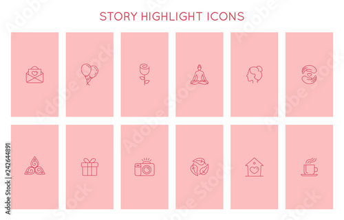 Vector set of icons and emblems for social media story highlight covers - design templates for lifestyle, travel and beauty bloggers
