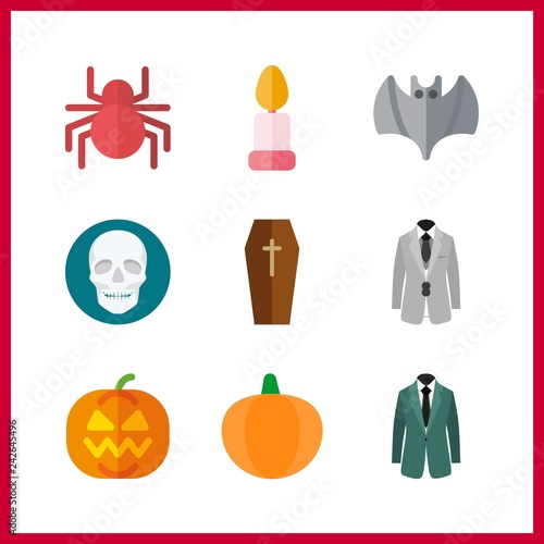 9 halloween icon. Vector illustration halloween set. skull and bat icons for halloween works