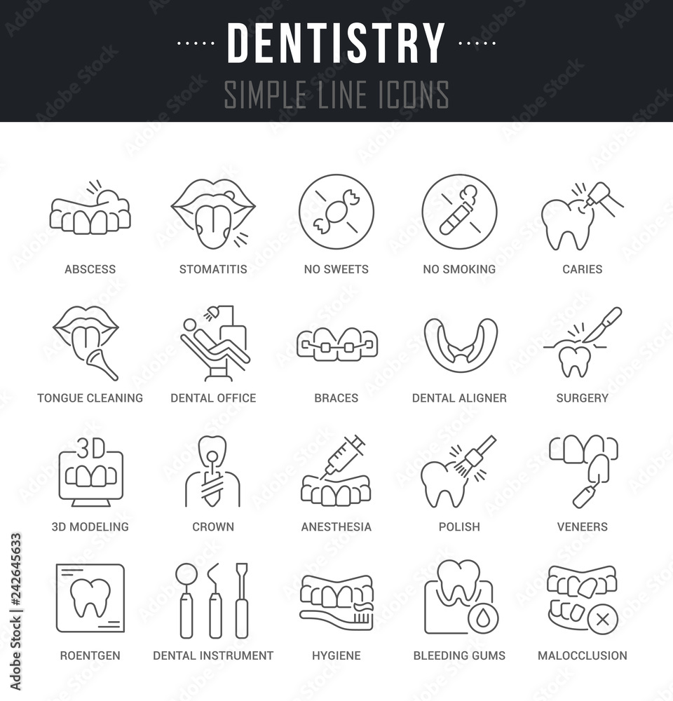 Fototapeta Set Vector Line Icons of Dentistry.