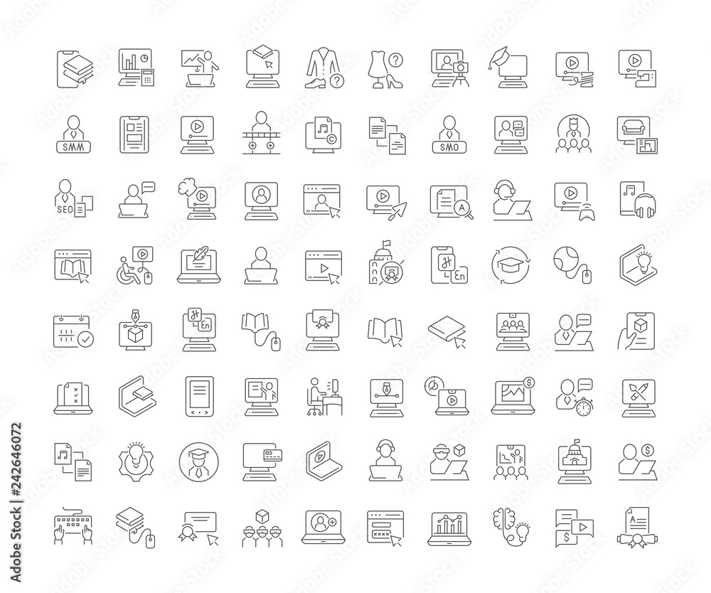 Set Vector Line Icons of Freelancer and Online Education. Set Vector Line Icons of Freelancer and Online Education.