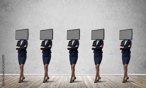 Business women with TV instead of head.