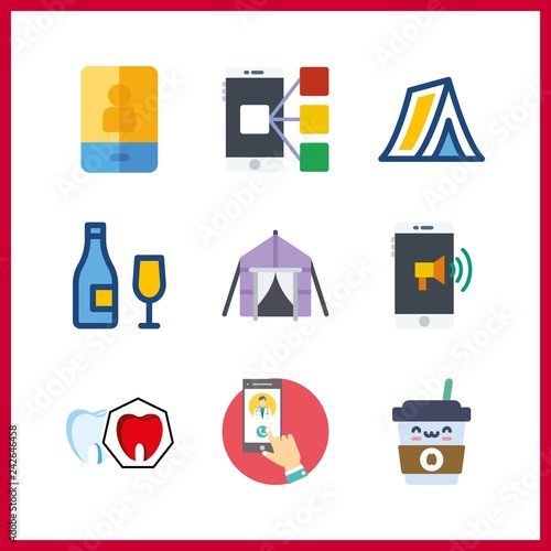 9 cafe icon. Vector illustration cafe set. spoiled tooth and wine icons for cafe works