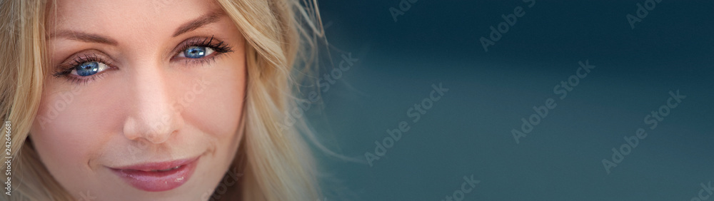 Naklejka premium Panoamic Beautiful Blond Woman With Blue Eyes