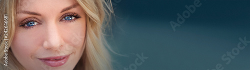 Panoamic Beautiful Blond Woman With Blue Eyes