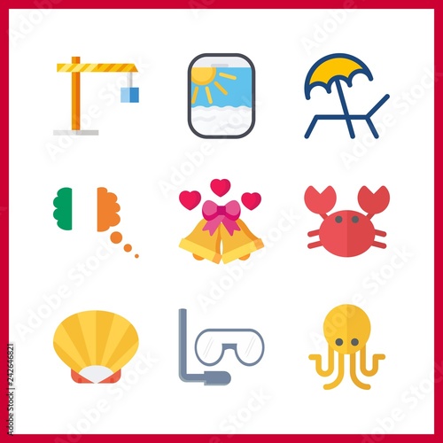 9 sea icon. Vector illustration sea set. porthole and winch icons for sea works