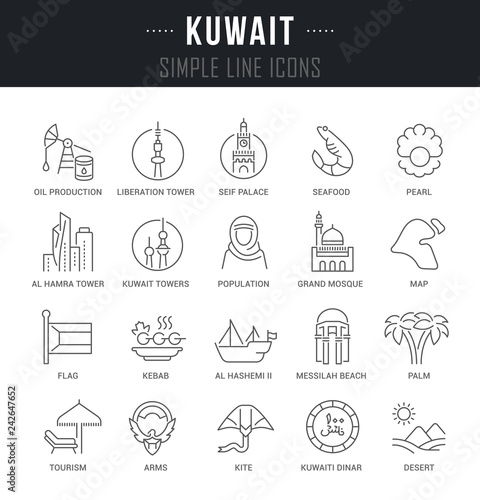 Set Vector Line Icons of Kuwait.