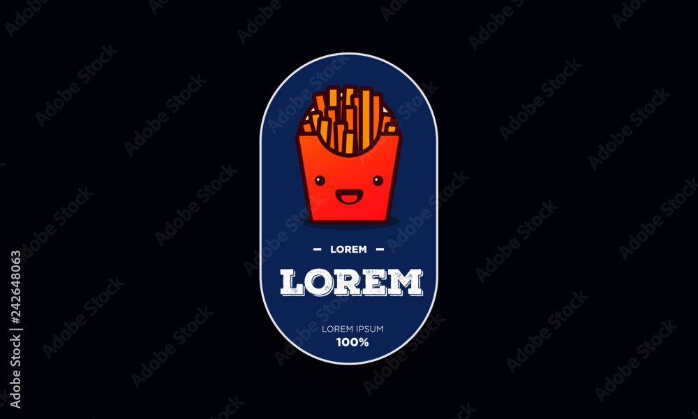 French Fries Packet with Smiley Face Badge Sticker Design