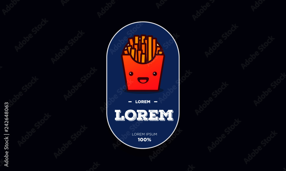 French Fries Packet with Smiley Face Badge Sticker Design French Fries Packet with Smiley Face Badge Sticker Design