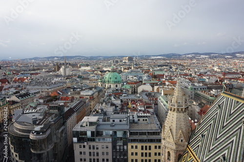 Panorama of winter Vienna from the tower of St. Stephen’s Cathedral. Austria.