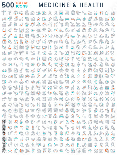 Set Vector Line Icons of Medicine and Health.